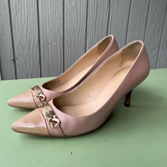 Coach Bowery Kitten Heels Nude Leather Pumps Sz 8.5 | Pointed Toe 3" Heel - Picture 11 of 14